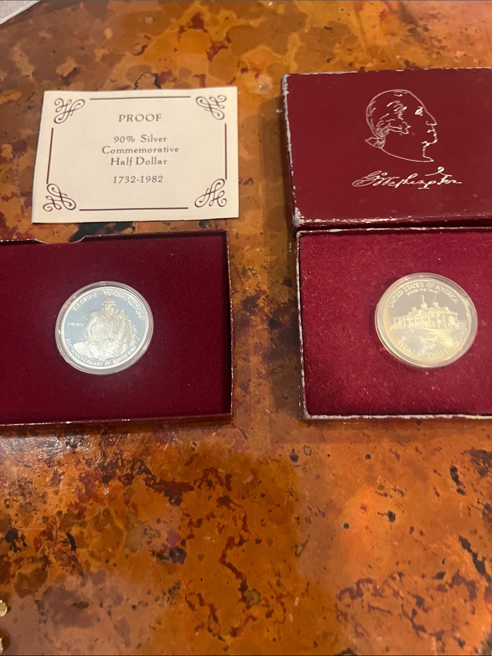 Commemorative Silver Half Dollar Set in Deep Burgundy Display Boxes